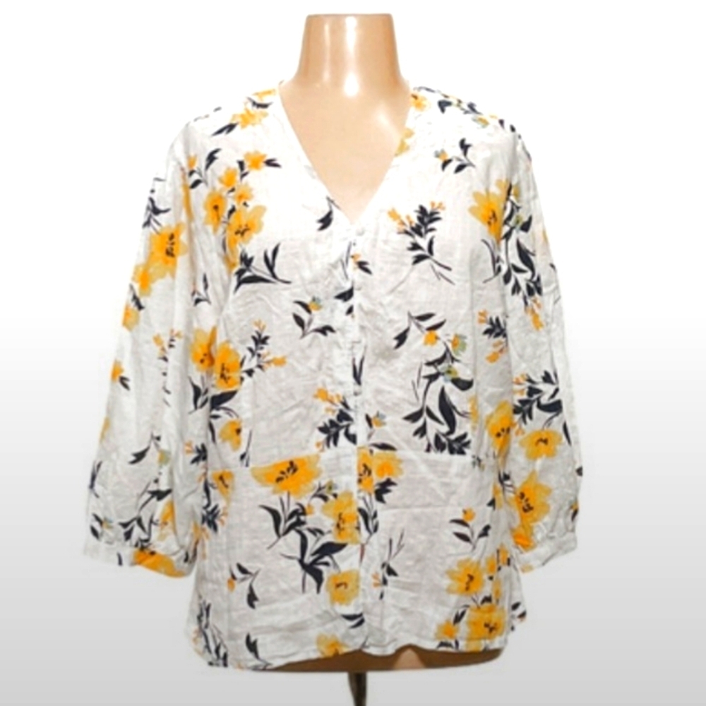 3X LIZ CLAIBORNE Cotton Blend Floral Button Down Peplum Blouse